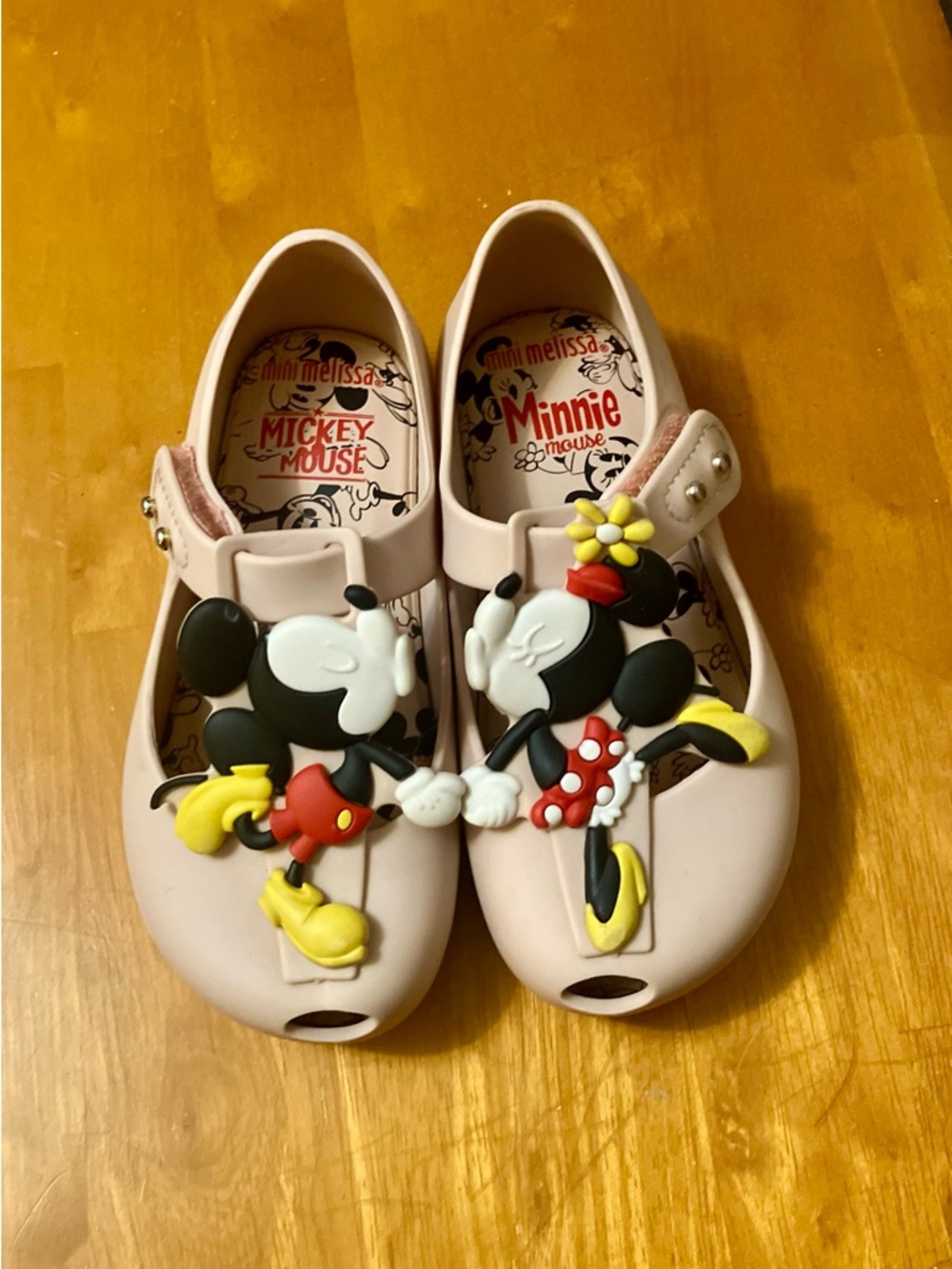 Mini Melissa Disney Ultragirl Shoes, Pink with Minnie & Mickey - (Size 8) (VGUC)